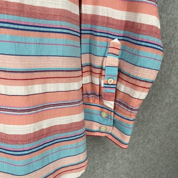 Talbots Classic Casual Button Up Shirt Size XL Sunset Stripe Serape Pink Blue - Picture 3 of 11